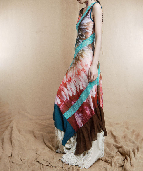 Feather Print Blocking Dress